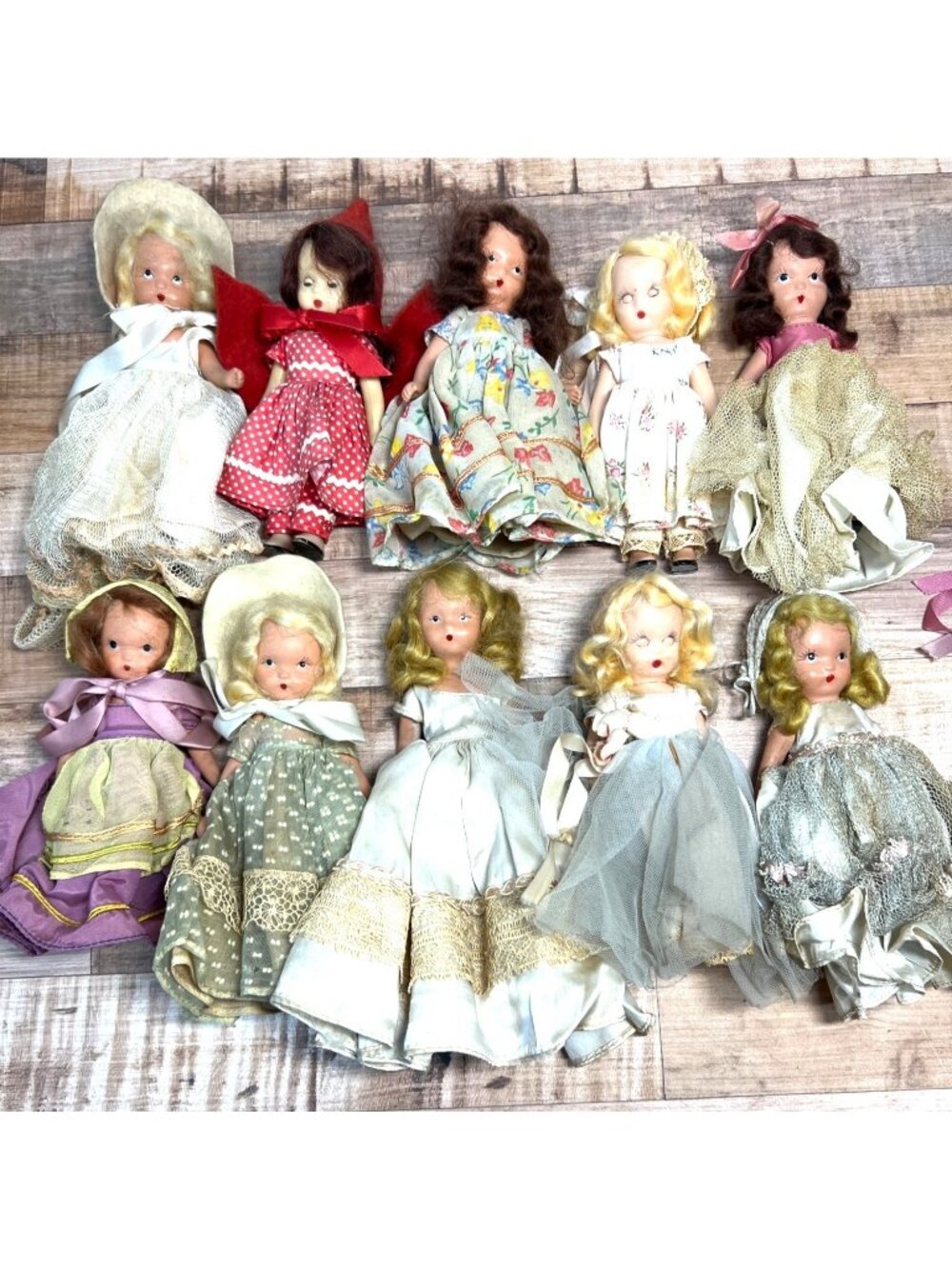 Vintage Nancy Ann Storybook Dolls Collection Lot Of 10 All Original Outfits & Ac
